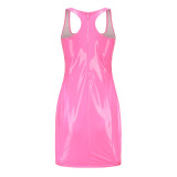 Solid Color Strap Pu Leather Slim Dress