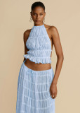 Women Spring Summer Casual Halter Neck Top and Long Skirt two-piece set