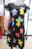 Plus Size Women Summer Dress Round Neck Pink Maple Leaf Casual Beach Dress
