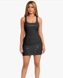 Solid Color Strap Pu Leather Slim Dress
