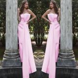 Women 's Solid Color Strapless Formal Party Elegant Jumpsuit