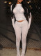 Women Xikong Net Sexy Long Sleeve Top and Pant Two-piece Set