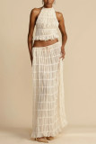 Women Spring Summer Casual Halter Neck Top and Long Skirt two-piece set