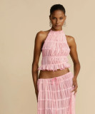 Women Spring Summer Casual Halter Neck Top and Long Skirt two-piece set