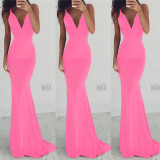 Women 's Fashionable Sexy Strap Low Back Long Cocktail Evening Dress