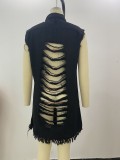 Women Ripped Tassel Denim Vest