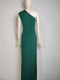 Women 's One Shoulder High Waist Front Slit Chic Dress