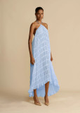 Women Spring Summer Casual Halter Neck Top and Long Skirt two-piece set