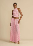 Women Spring Summer Casual Halter Neck Top and Long Skirt two-piece set