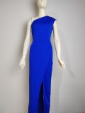 Women 's One Shoulder High Waist Front Slit Chic Dress