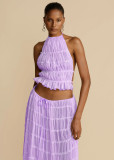Women Spring Summer Casual Halter Neck Top and Long Skirt two-piece set