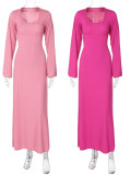 Plus Size Women Belt Bottom Long Sleeve Ribbed Dress