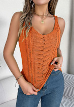 Spring And Summer Casual Solid Color V-Neck Hollow Top Holidays Knitting Shirt Women 's Clothing