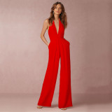 Women Sexy Sleeveless Halter Neck Loose Jumpsuit