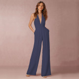 Women Sexy Sleeveless Halter Neck Loose Jumpsuit