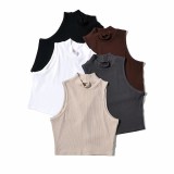 Women Stand Collar Sexy Sleeveless Crop Top