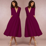 Women Sexy V-Neck Half-Sleeve Dress