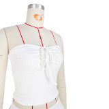 Women Sexy Strapless Pleated Top and Pants and Skirt Two-piece Set