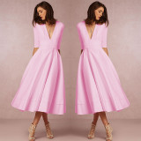 Women Sexy V-Neck Half-Sleeve Dress