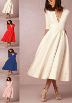 Women Sexy V-Neck Half-Sleeve Dress