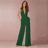Women Sexy Sleeveless Halter Neck Loose Jumpsuit