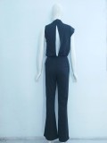 Women Pants Solid One Shoulder Stacked Collar Jumpsuit