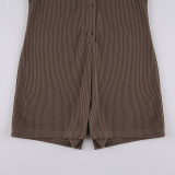 WomenSolid Turndown Collar Casual Jumpsuit