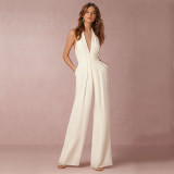 Women Sexy Sleeveless Halter Neck Loose Jumpsuit