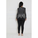 Women Solid V Neck Beaded Long Sleeve Jumpsuit