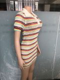 Women Round Neck Knitting Short Sleeve Dress