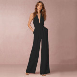 Women Sexy Sleeveless Halter Neck Loose Jumpsuit