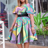 Plus Size African Women Lace Up Print Dress