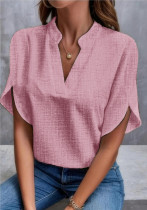 Women Summer Solid V-Neck Off-Shoulder Loose Shirt