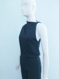 Women Pants Solid One Shoulder Stacked Collar Jumpsuit