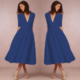 Women Sexy V-Neck Half-Sleeve Dress