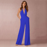 Women Sexy Sleeveless Halter Neck Loose Jumpsuit