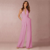 Women Sexy Sleeveless Halter Neck Loose Jumpsuit