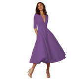 Women Sexy V-Neck Half-Sleeve Dress