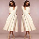 Women Sexy V-Neck Half-Sleeve Dress