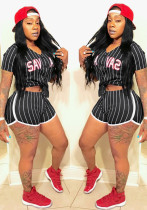Women Sexy Women Striped Letter Baseball Top and Skirt Two-piece Set