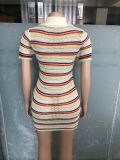 Women Round Neck Knitting Short Sleeve Dress