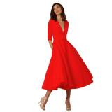 Women Sexy V-Neck Half-Sleeve Dress