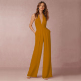 Women Sexy Sleeveless Halter Neck Loose Jumpsuit