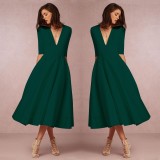 Women Sexy V-Neck Half-Sleeve Dress