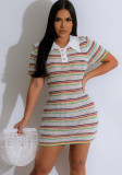 Women Round Neck Knitting Short Sleeve Dress