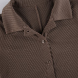 WomenSolid Turndown Collar Casual Jumpsuit