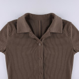 WomenSolid Turndown Collar Casual Jumpsuit