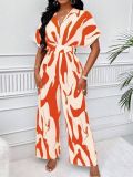 Women Print Bat Sleeves Wide Leg Jumpsuit