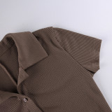 WomenSolid Turndown Collar Casual Jumpsuit