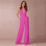 Women Sexy Sleeveless Halter Neck Loose Jumpsuit